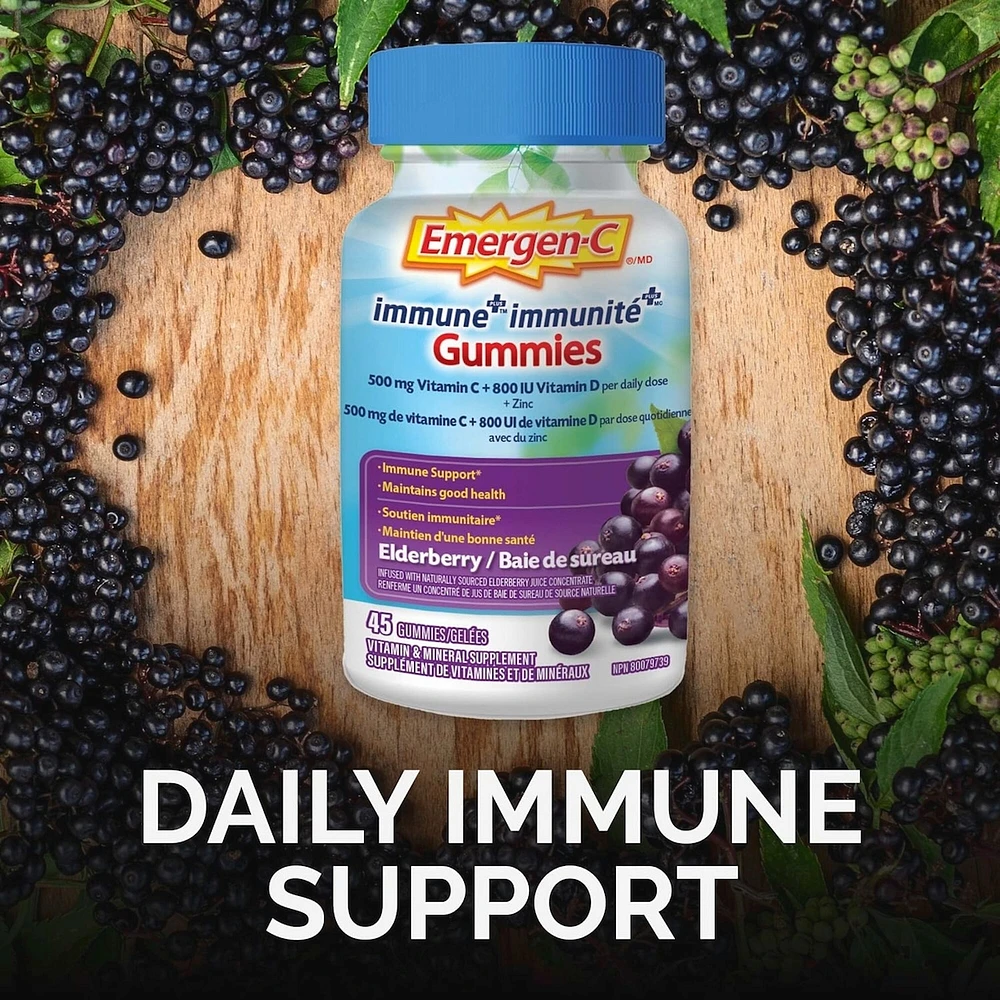 Immune+ Gummies 500mg Vitamin C and Multivitamin Supplement, Elderberry Flavour