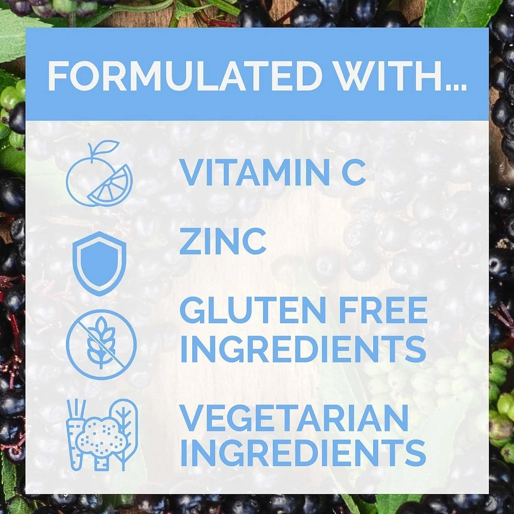Immune+ Gummies 500mg Vitamin C and Multivitamin Supplement, Elderberry Flavour