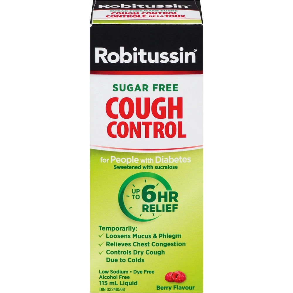 Robitussin Cough Control Liquid People with Diabetes Berry Flavour 115 ml
