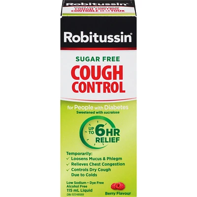 Robitussin Cough Control Liquid People with Diabetes Berry Flavour 115 ml