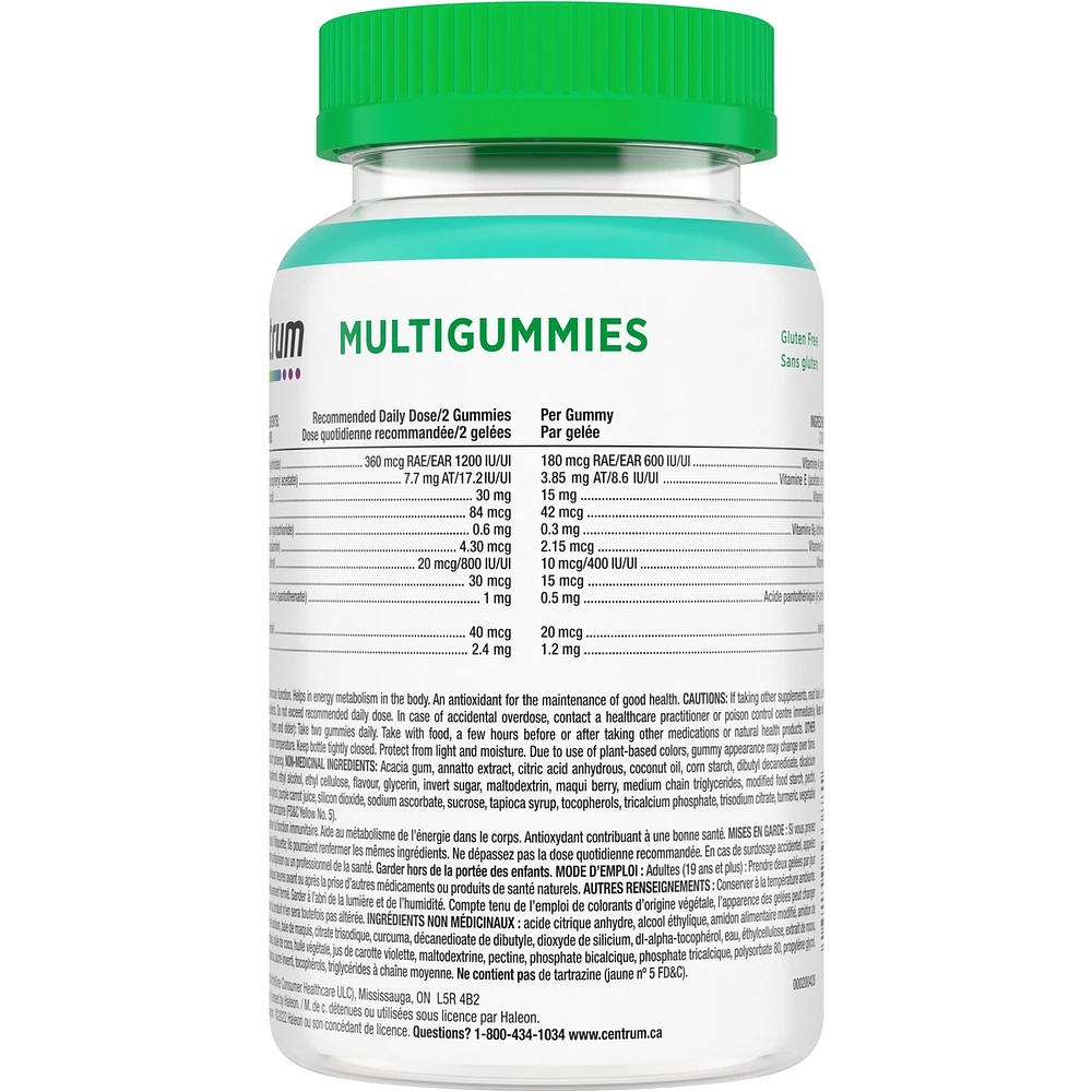 Adult MultiGummies Tropical Fruit Multivitamin and Multimineral Supplement, Pineapple-Mango, Dragonfruit, and Passionfruit Flavours