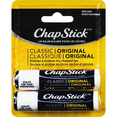 ChapStick Classic Lip Balm, Original Flavour, 4g, 2 Tubes