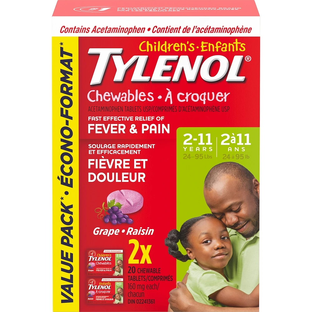 Childrens Medicine, Fever Pain, Chewables, Grape