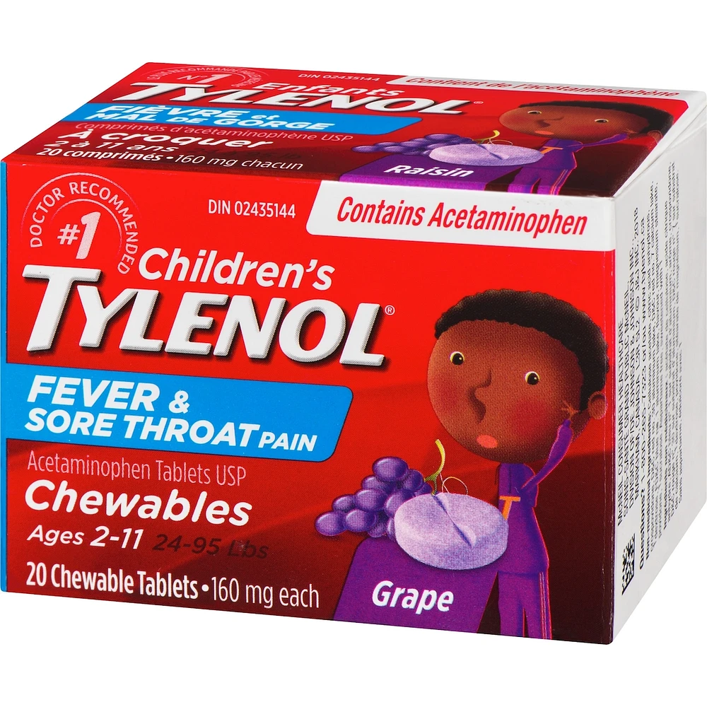 Children's Medicine Fever and Sore Throat, Chewables, Grape