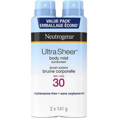 Ultra Sheer Body Mist Sunscreen Spray SPF 30, Duo Pack, 2 x 141g