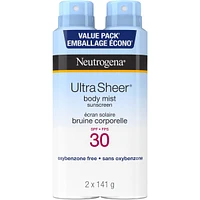Ultra Sheer Body Mist Sunscreen Spray SPF 30, Duo Pack, 2 x 141g