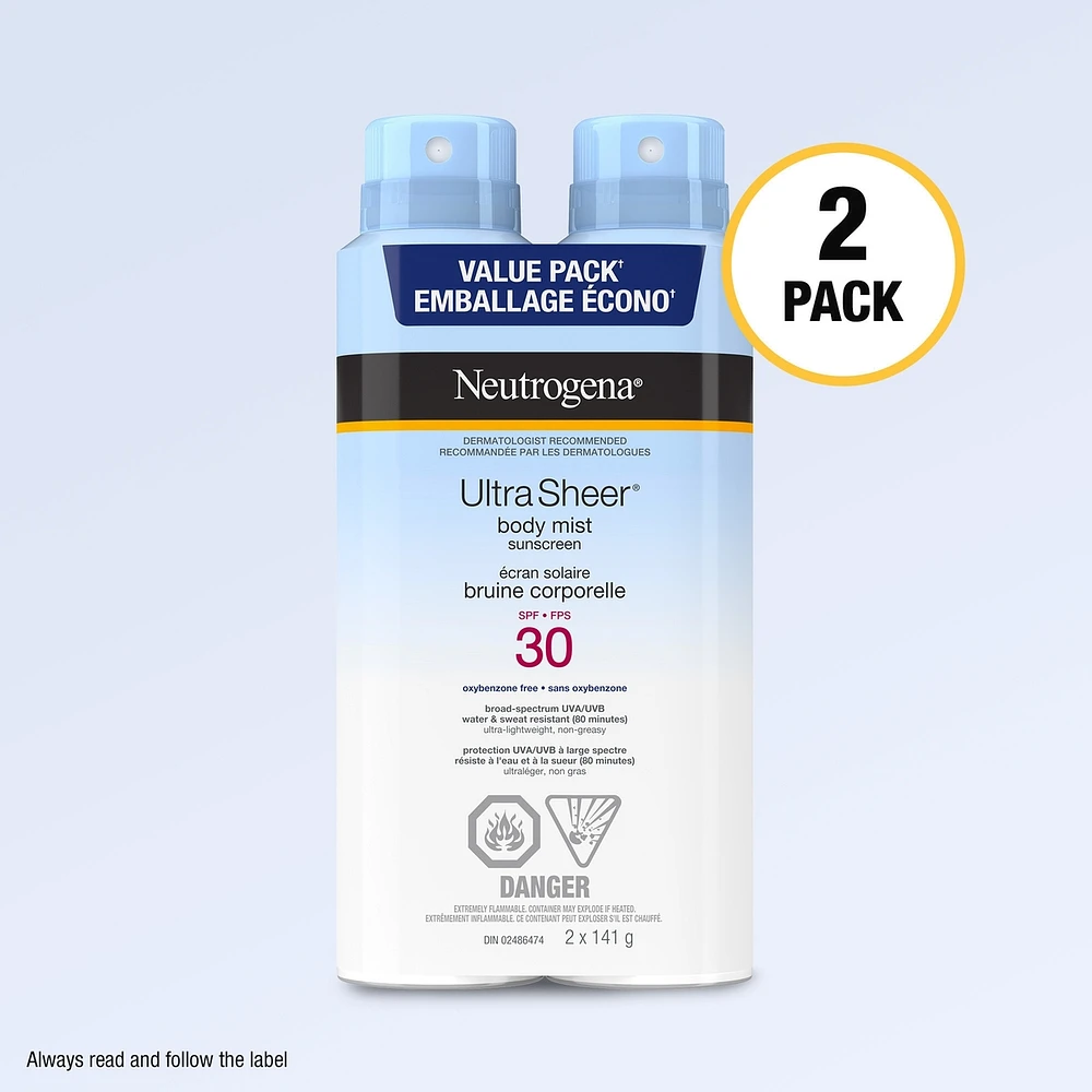 Ultra Sheer Body Mist Sunscreen Spray SPF 30, Duo Pack, 2 x 141g