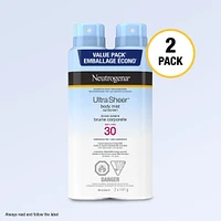 Ultra Sheer Body Mist Sunscreen Spray SPF 30, Duo Pack, 2 x 141g