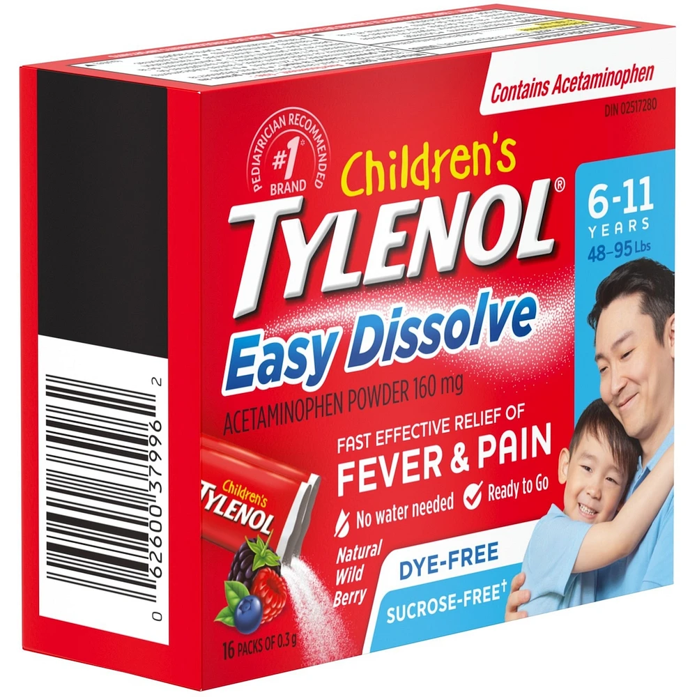 Children’s Easy Dissolve Natural Wild Berry flavour Acetaminophen Powder – Kids Fever, Headache, Pain Relief, 160mg Acetaminophen