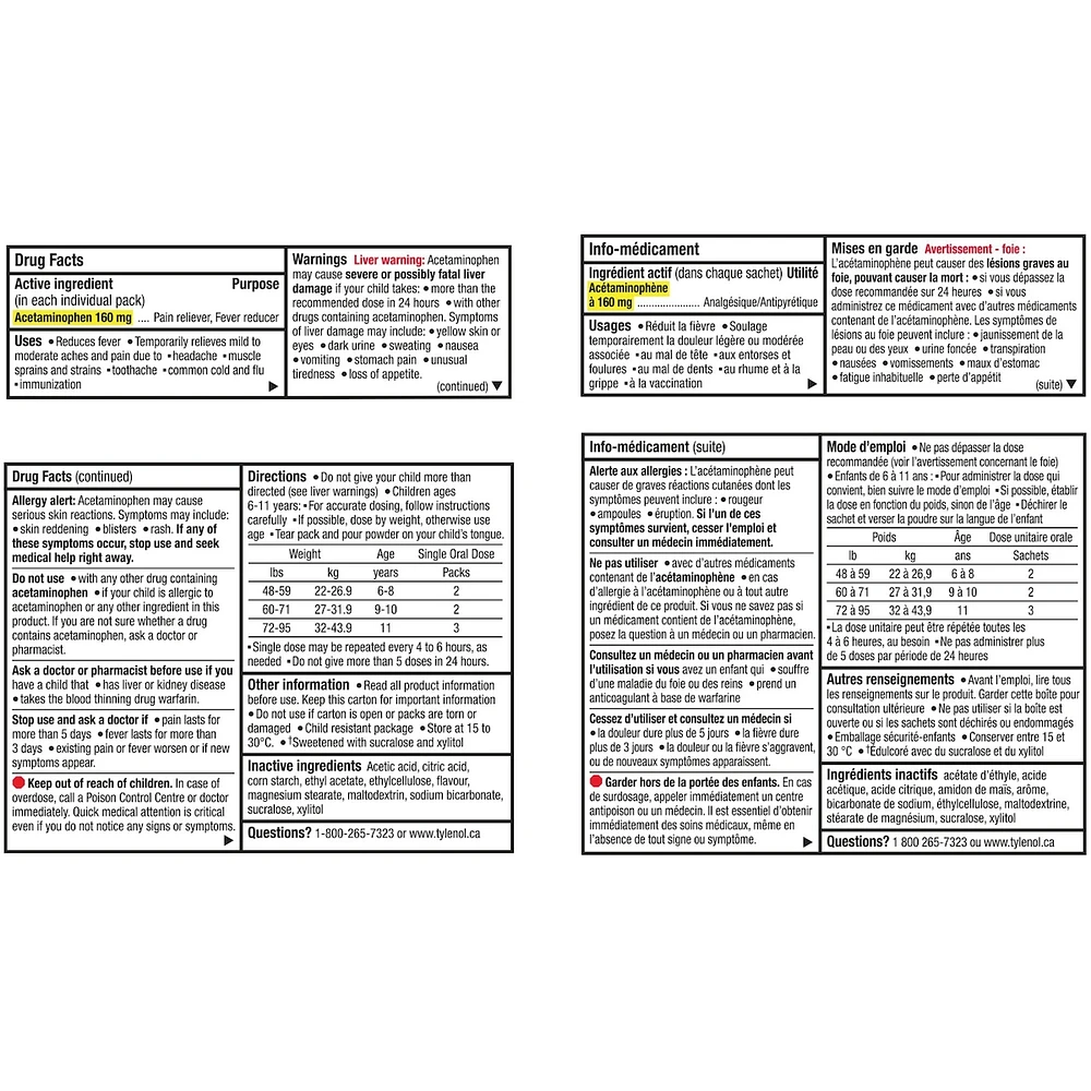 Children’s Easy Dissolve Natural Wild Berry flavour Acetaminophen Powder – Kids Fever, Headache, Pain Relief, 160mg Acetaminophen
