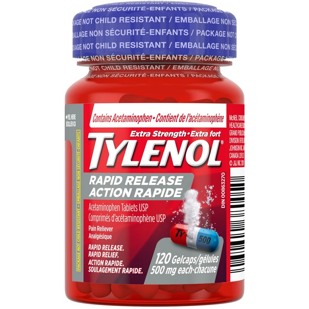 Tylenol Extra Strength Pain Relief Acetaminophen 500mg Rapid Release Gels, 120 Count