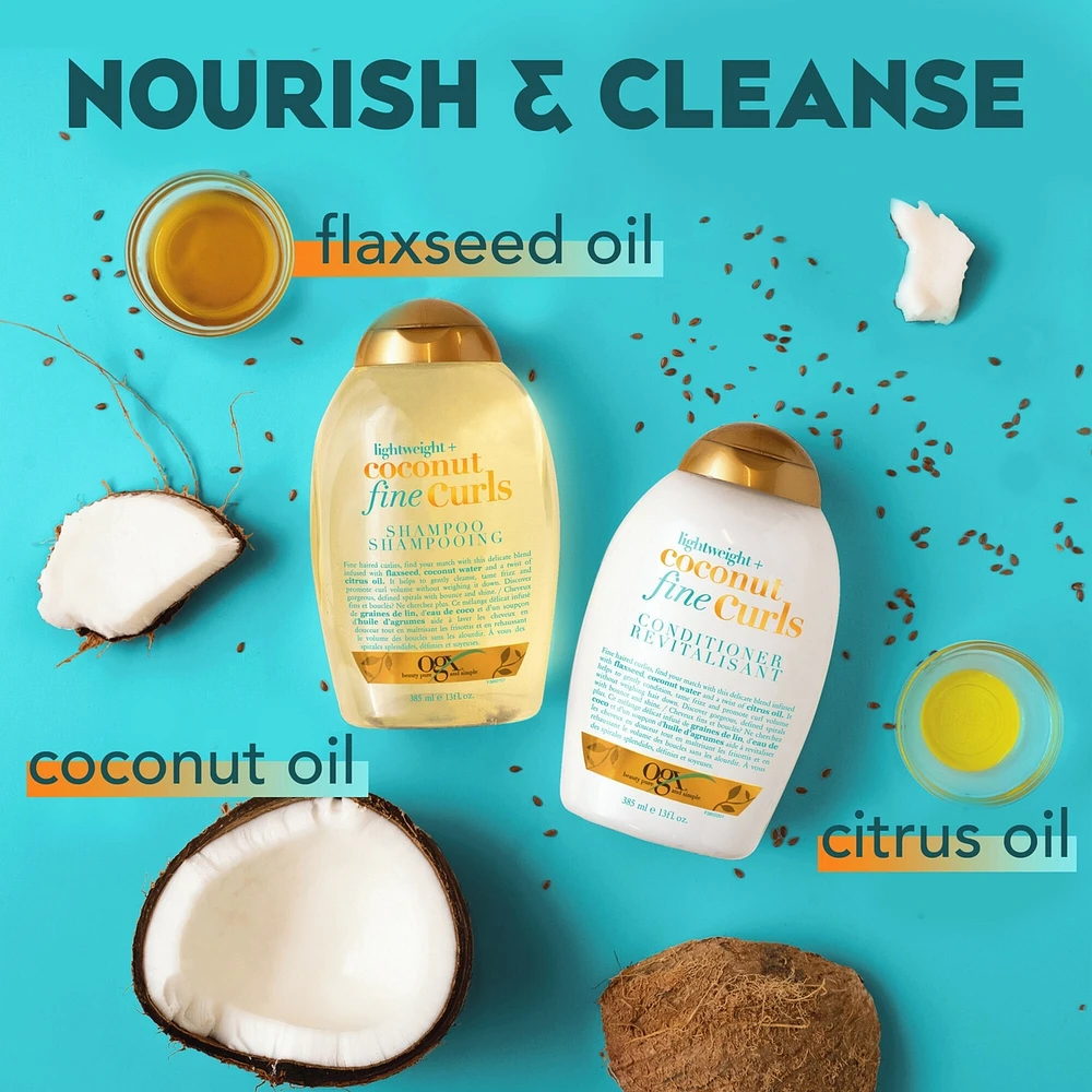 Lightweight + Coconut Fine Curls Shampoo, Lightweight, Shampoo for Curly Hair, Coconut Water Shampoo, Flaxseed Oil, Citrus Oil