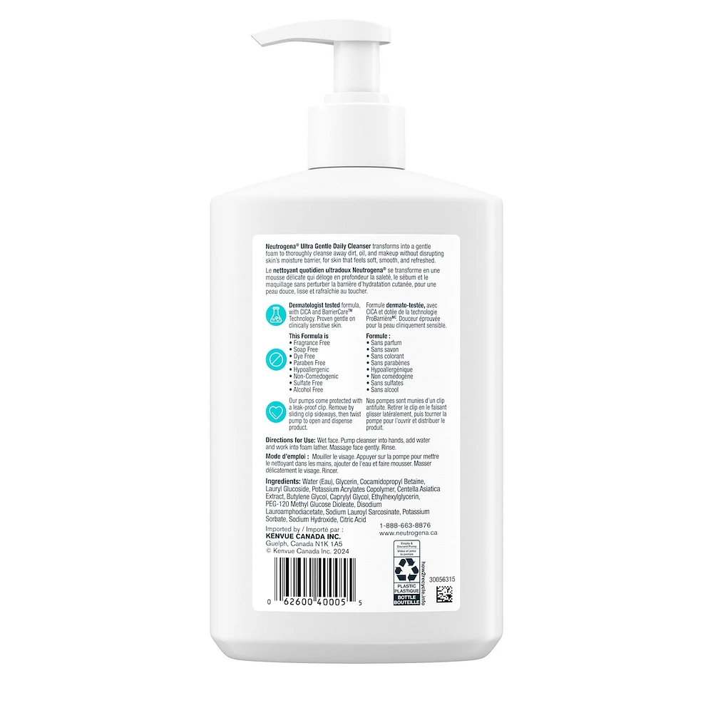 Daily Foaming Facial Cleanser, Makeup Remover Face Wash, Ultra Gentle