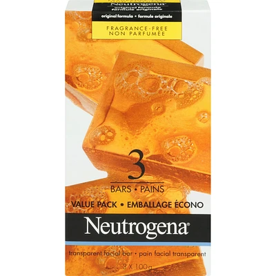 Neutrogena Facial Cleansing Bar Original and Dry Unscented, Pack of 3 x 300 G