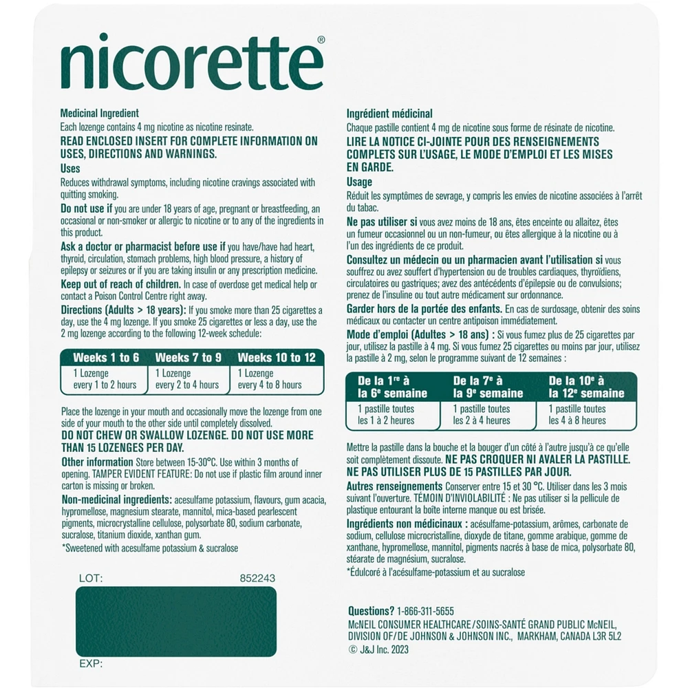 Nicotine Lozenges, 4mg, Mint, 80 Count