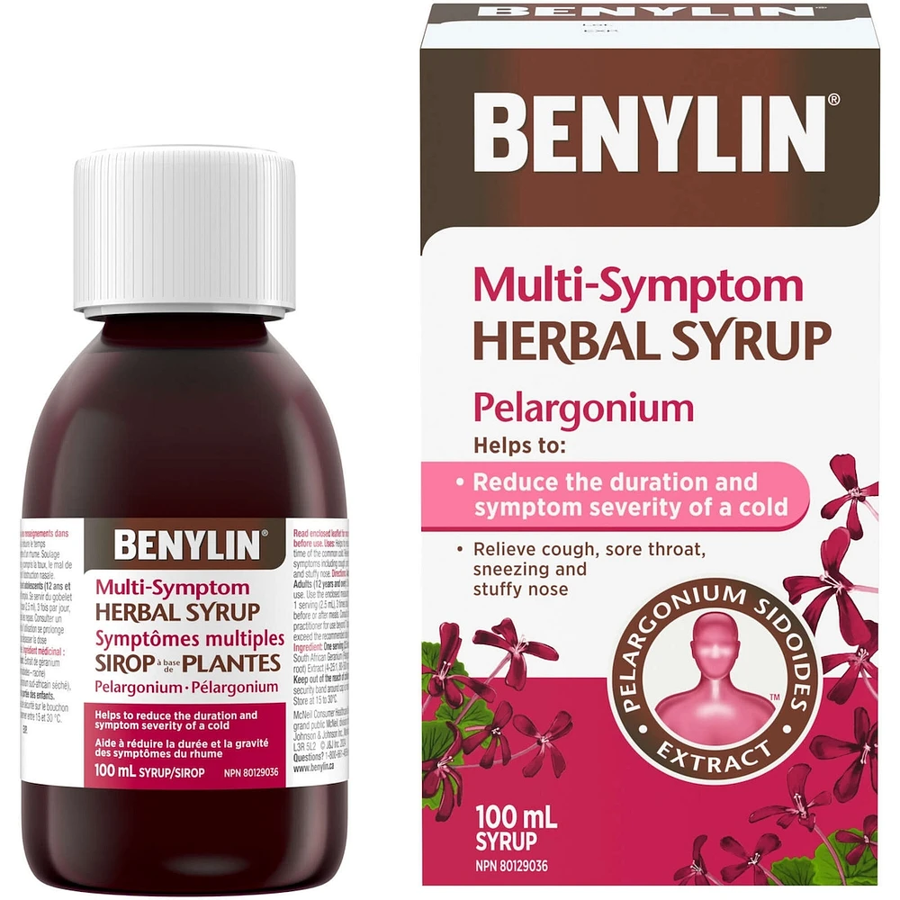 Multi-Symptom Herbal Syrup, Cough Suppressant, Sore Throat Relief, Common Cold, Pelargonium, Sidoides