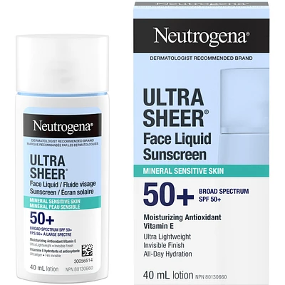 Ultra Sheer Face Liquid Mineral Sunscreen for Sensitive Skin, SPF 50+
