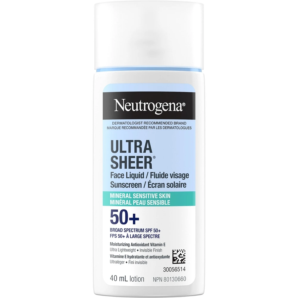 Ultra Sheer Face Liquid Mineral Sunscreen for Sensitive Skin, SPF 50+