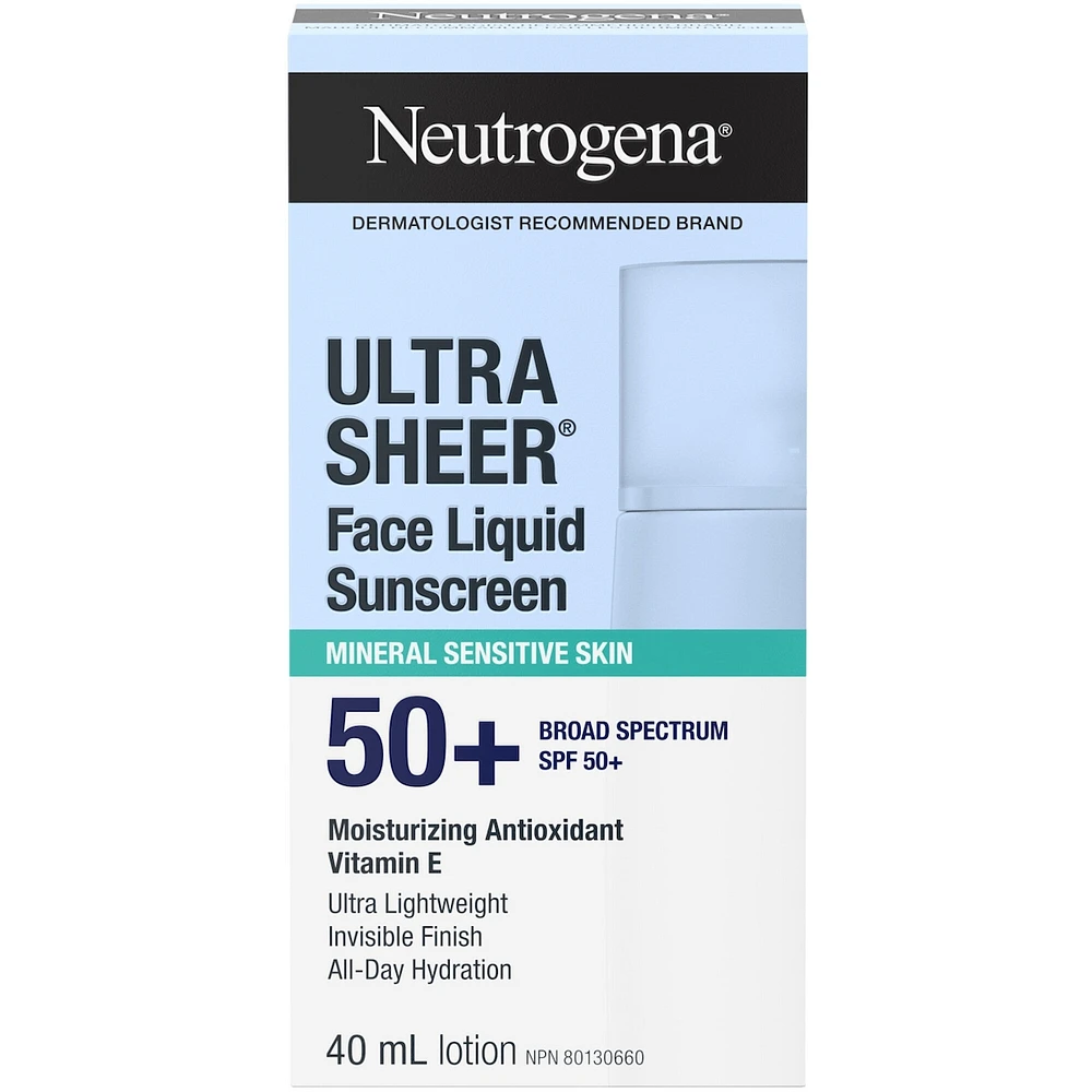 Ultra Sheer Face Liquid Mineral Sunscreen for Sensitive Skin, SPF 50+