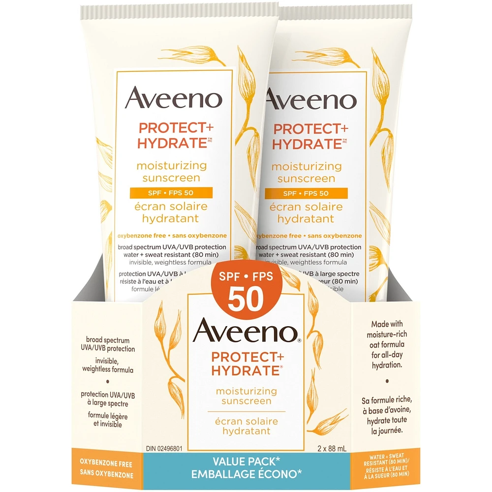 Protect + Hydrate Moisturizing Sunscreen Lotion, SPF 50, Value Pack, 2 x 88 mL