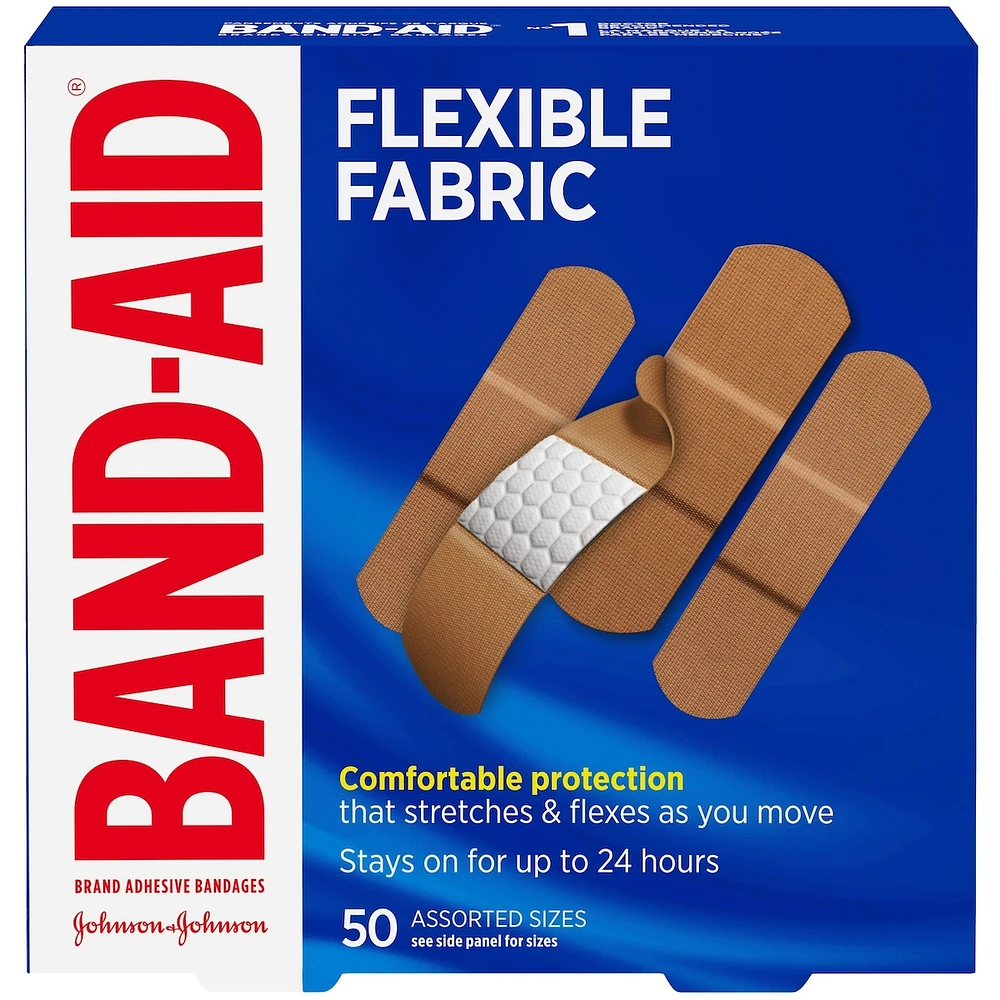 BAND-AID® Brand Flexible Fabric Adhesive Bandages, Assorted Sizes, 50 Count