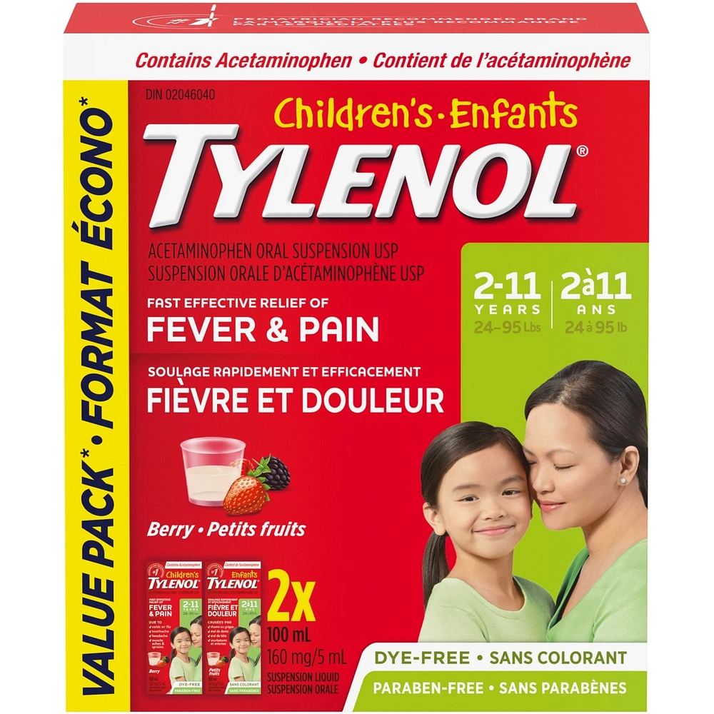 Children's Medicine for Fever & Pain, Dye-Free Berry Liquid, Value Pack
