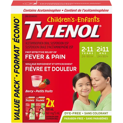 Children's Medicine for Fever & Pain, Dye-Free Berry Liquid, Value Pack