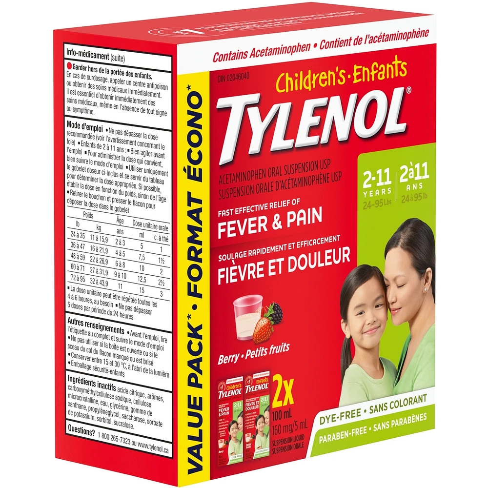 Children's Medicine for Fever & Pain, Dye-Free Berry Liquid, Value Pack