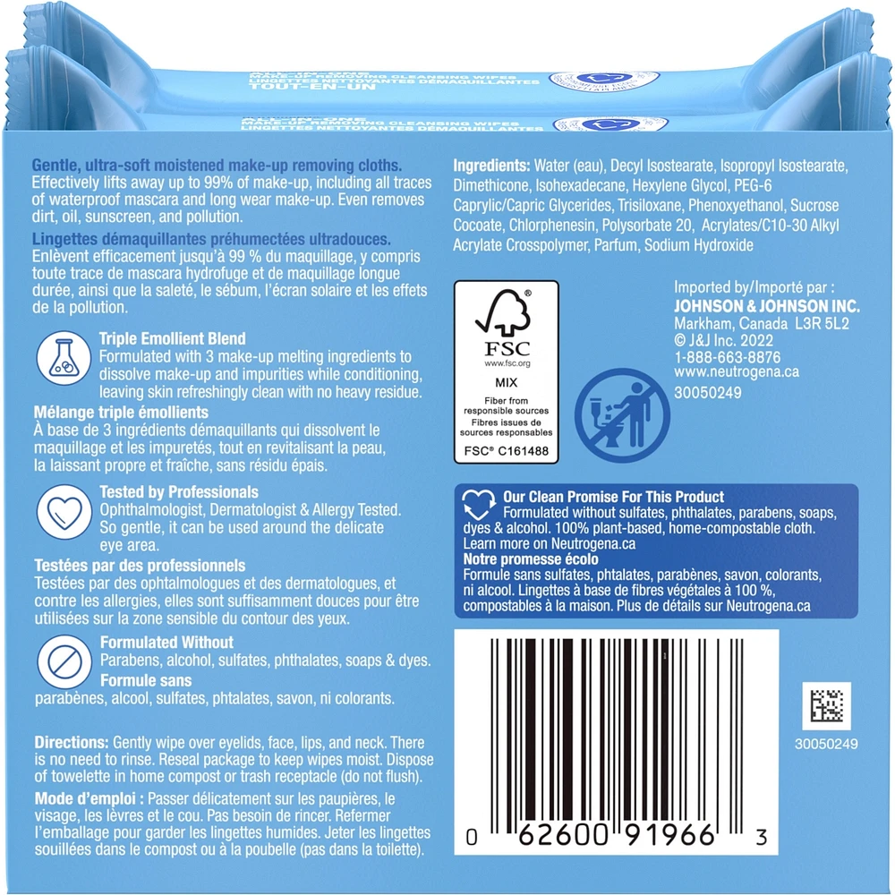 All In one Makeup Remover Facial Cleansing Wipes, Plant Based and  Compostable, Special Value Twin Pack