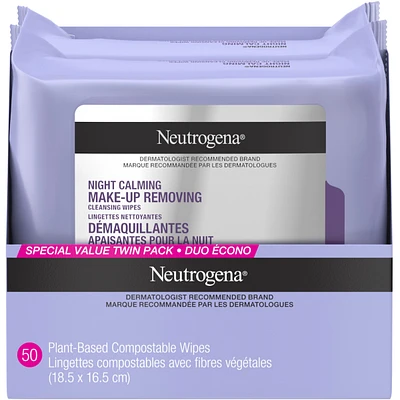 Night Calming Makeup Removing Cleansing Wipes, Special Value Twin Pack