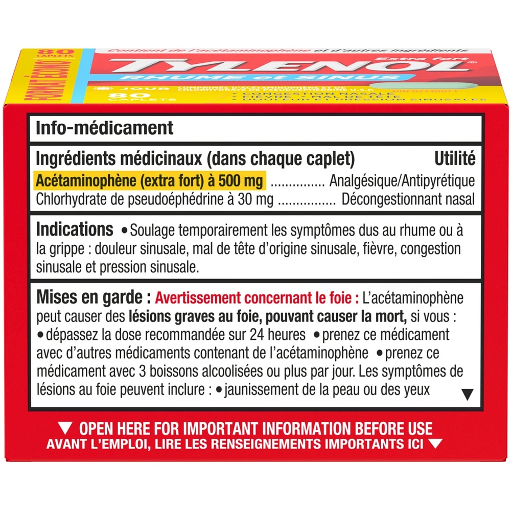 Extra Strength Cold & Sinus Relief Day Caplets, Acetaminophen 500mg
