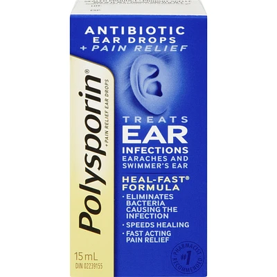 Polysporin Plus Pain Relief Ear Drops, 15mL