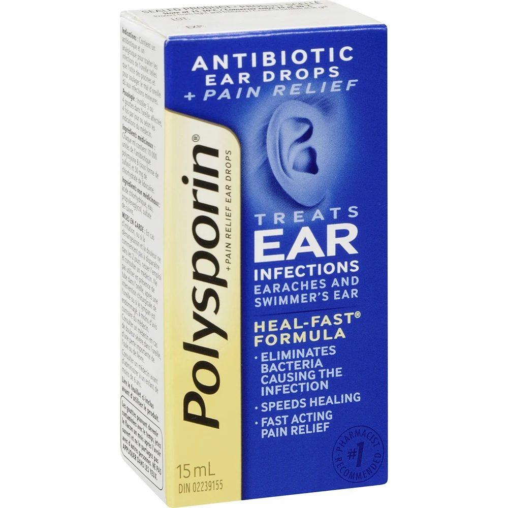 Polysporin Plus Pain Relief Ear Drops, 15mL