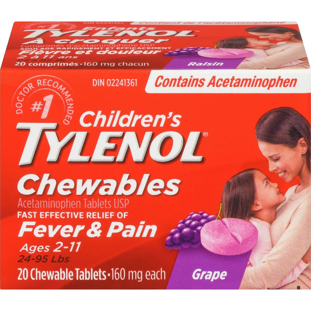 Children's Medicine, Fever & Pain, Chewable Tablets, Grape