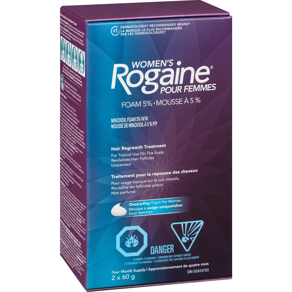 Traitement en mousse Rogaine à 5 % pour la repousse des cheveux, pour femmes