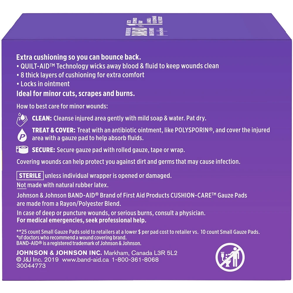 CUSHION-CARE Gauze Pads Small, 2 Inches by 2 Inches, 25 ea