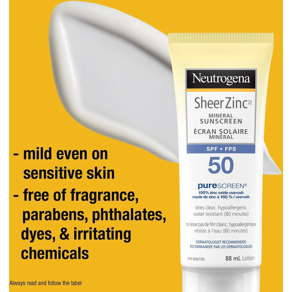 Body Sunscreen SPF 50, Sheer Zinc Mineral Sunscreen