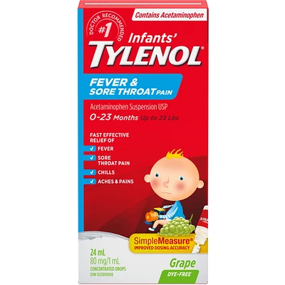 Infants' Medicine Fever & Sore Throat Pain Drops, Grape