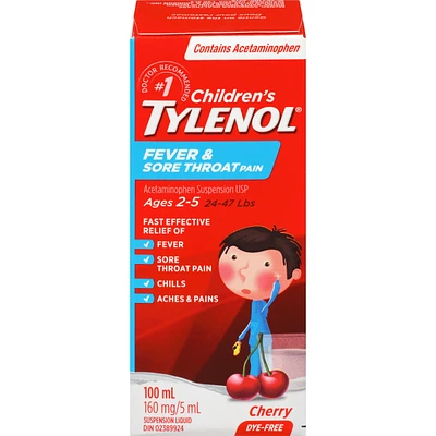 Children's Medicine Fever & Sore Throat Pain Liquid, Cherry
