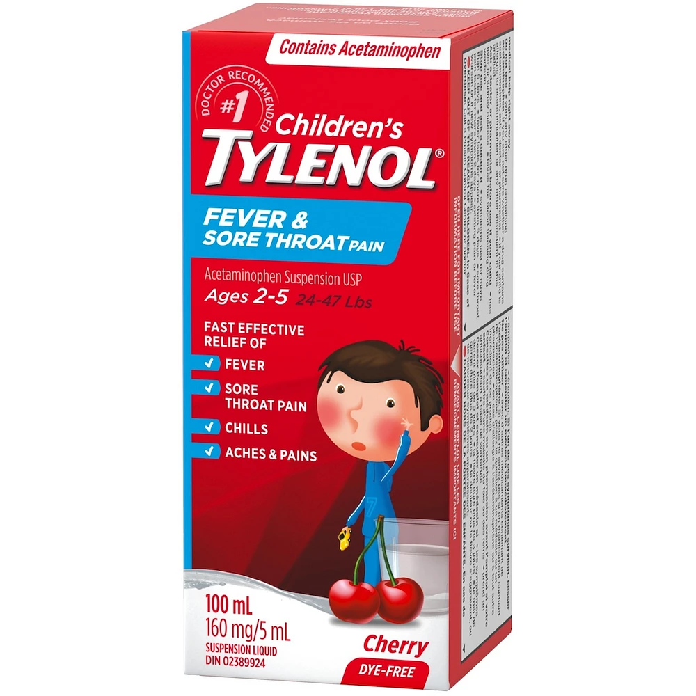 Children's Medicine Fever & Sore Throat Pain Liquid, Cherry