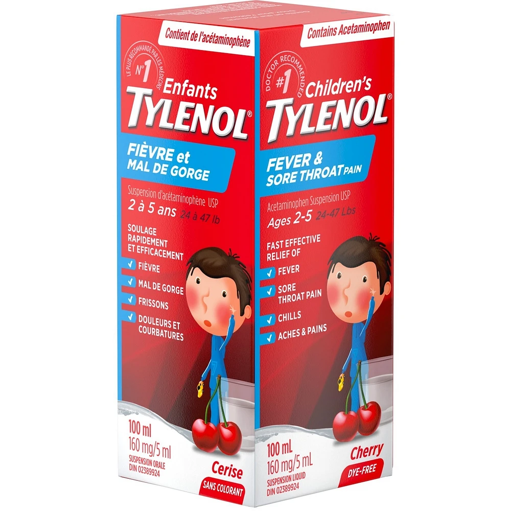Children's Medicine Fever & Sore Throat Pain Liquid, Cherry