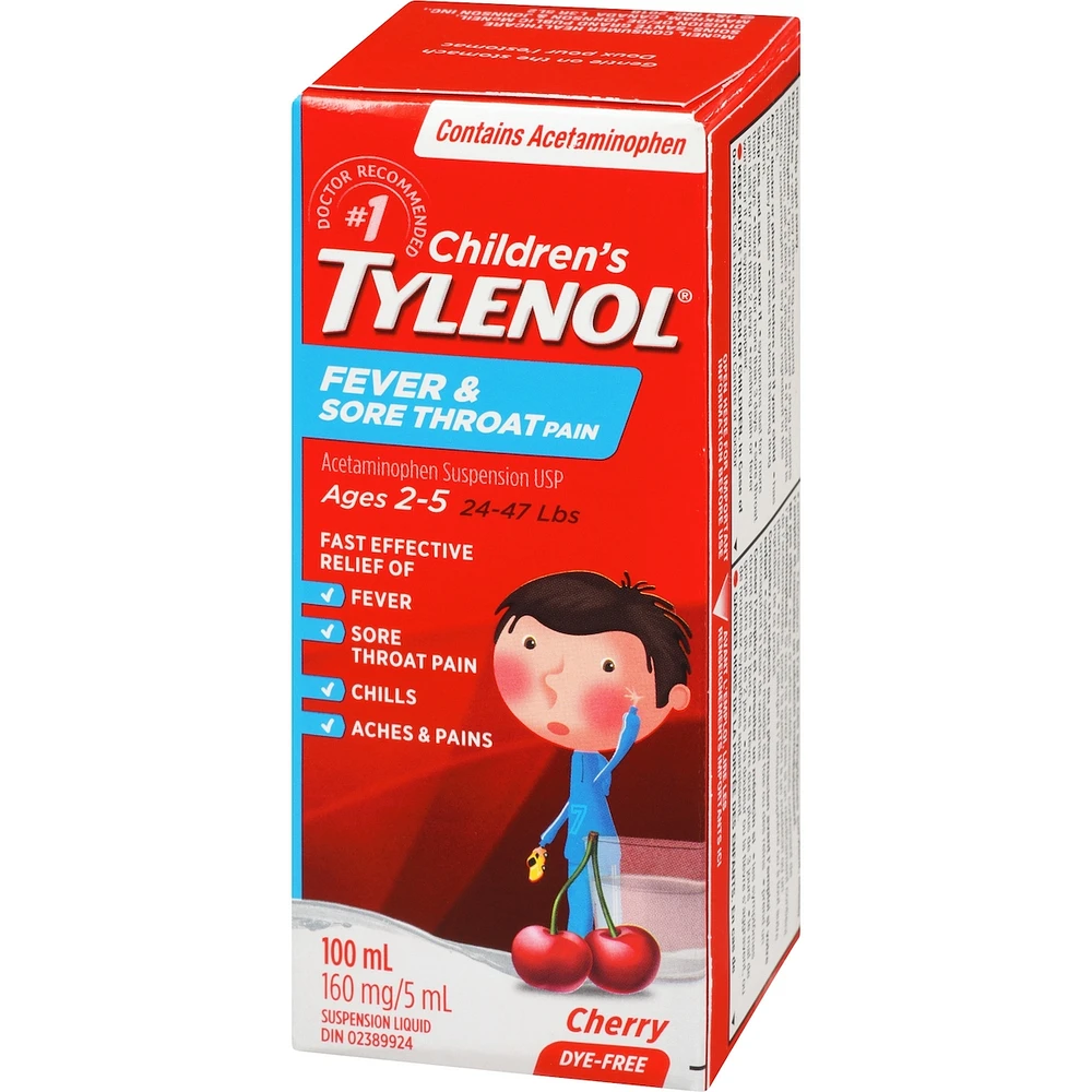 Children's Medicine Fever & Sore Throat Pain Liquid, Cherry