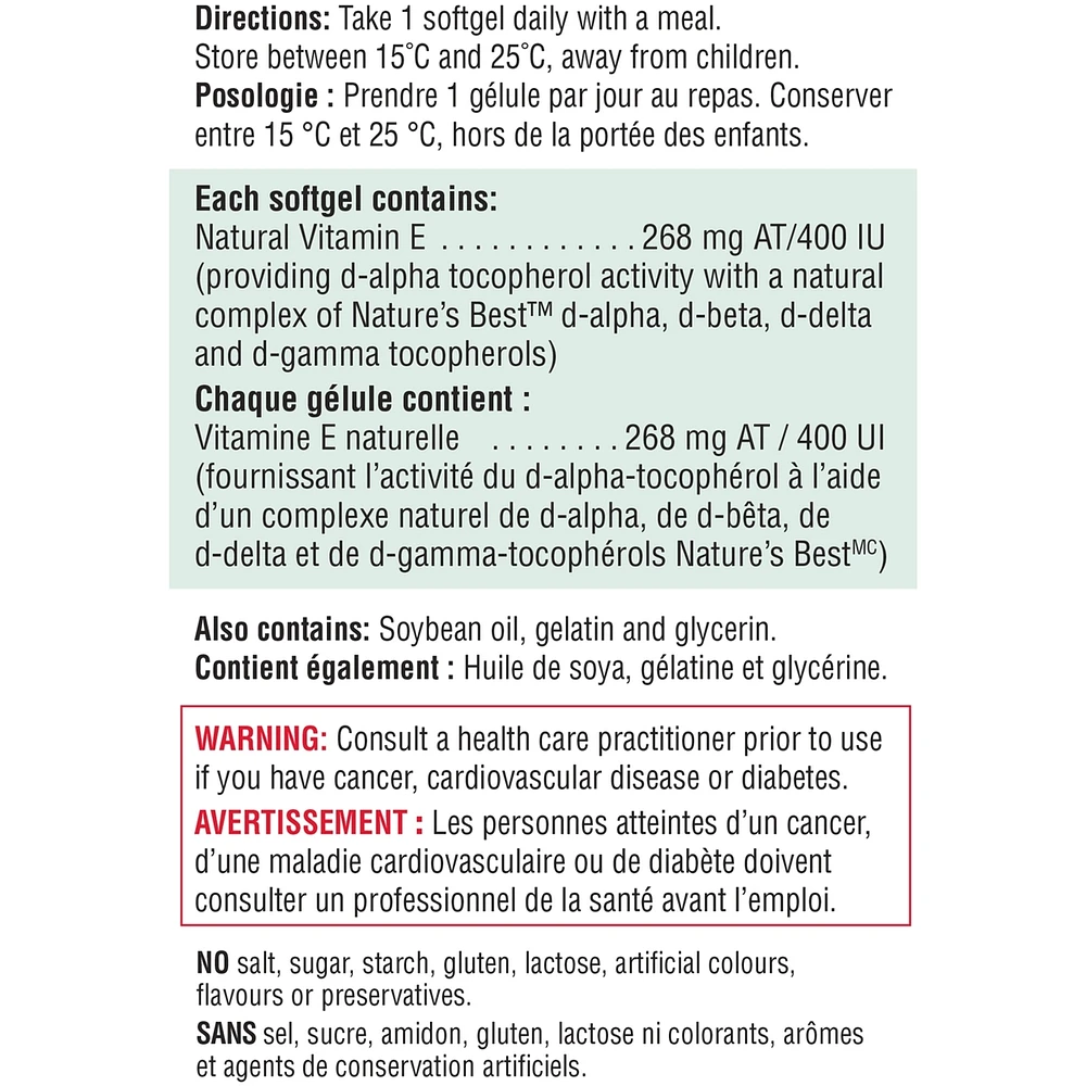 Balanced Vitamin E Complex 400 IU Softgels with Mixed Tocopherols