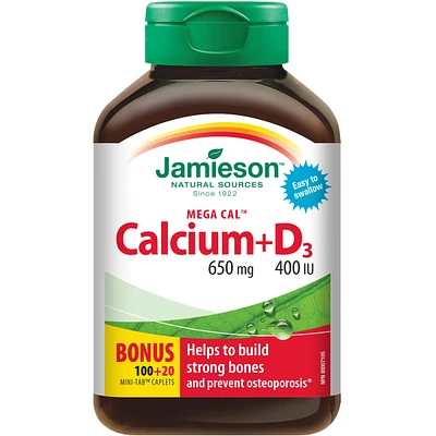 Mega Cal Calcium + Vitamin D3 400 IU Caplets, 650 mg