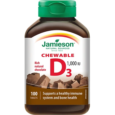 Natural Chocolate Flavour Chewable Vitamin D 1,000 IU Tablets