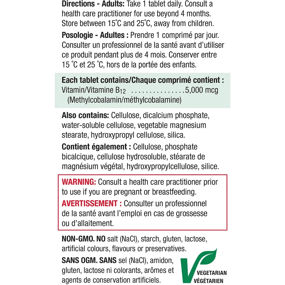 Vitamine B12 5 000 mcg Comprimés à Libération Prolongée