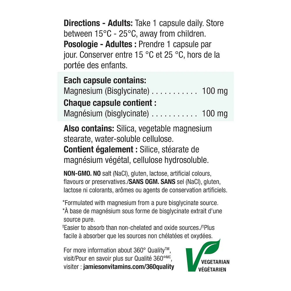 Jamieson Magnesium Bisglycinate 100 mg, 70 Capsules