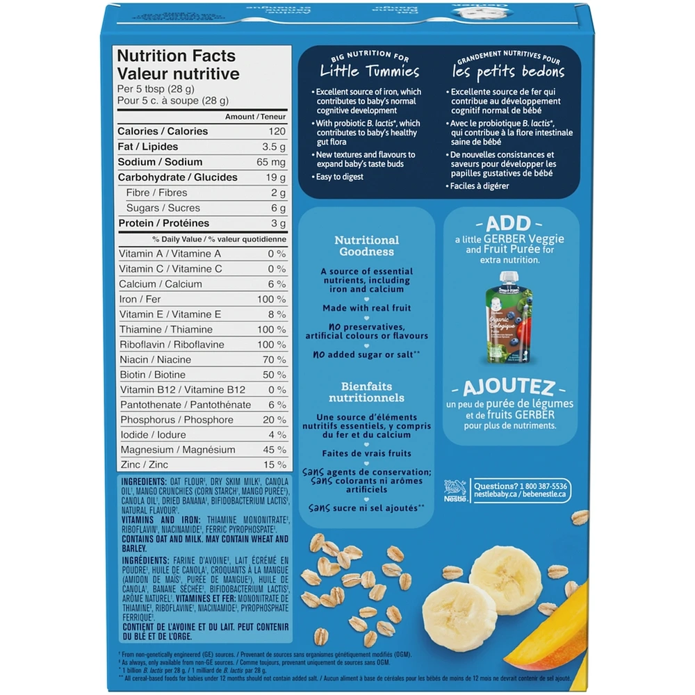 Céréales pour bébés GERBER Étape 3 Avoine avec banane et mangue
