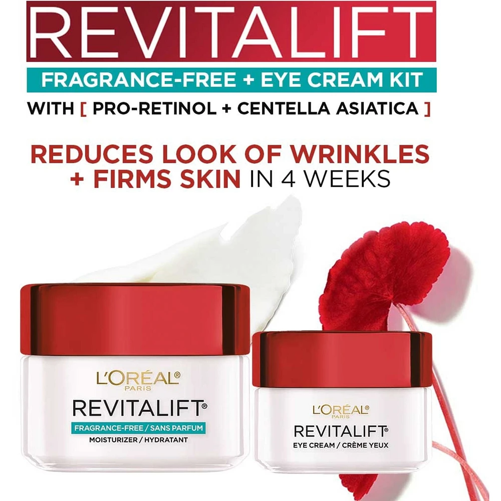 Revitalift Anti Wrinkle + Firming Anti Aging Skincare Kit Day Moistruizer and Eye Cream with Pro Retinol and Centella Asiatica