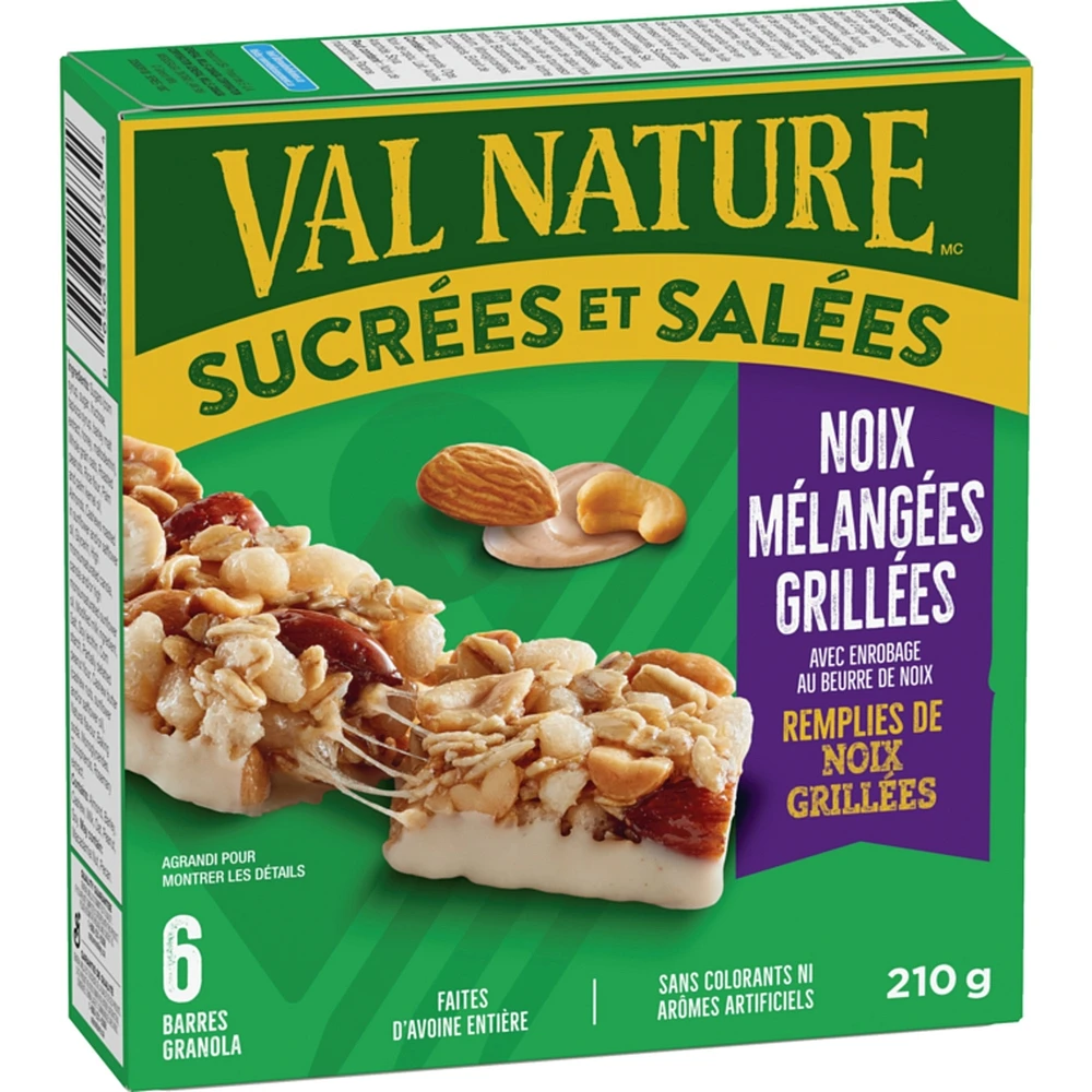Sucrees et Salees Noix Melangees Grillees ,6 Barres Granola